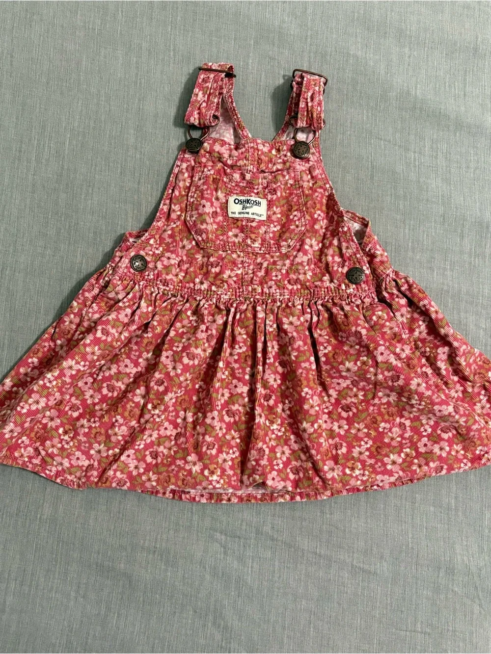 OshKosh B'gosh Pink Floral Corduroy Overall Dress Jumper Skirtall Size 2T
